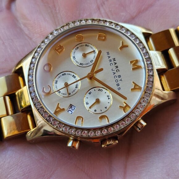 Marc Jacobs Chronograph Gold Dial Gold Steel Strap Watch for Women - MBM3105 - Picture 3 of 14